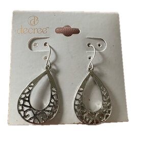 Decree Silver-Tone Open Teardrop Filigree Dangle Earrings - V